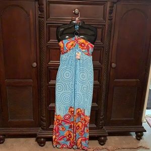 Maxi dress turquoise red yellow flowers